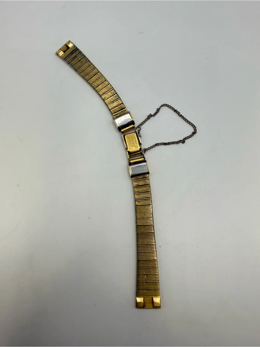 Vintage Seiko BB145 Gold Tone Watch Band Bracelet w/ Safety Chain Japan